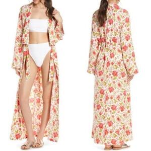 SOMETHING NAVY Maxi Cover-Up Wrap in Red Poppy Gina Floral Size M